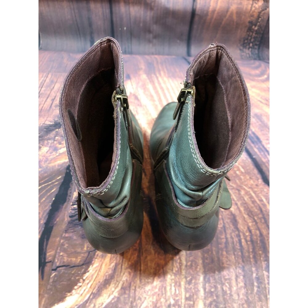 Pikolinos Womens 40 /US 9 - 9.5 Green Leather Heeled Side Zip Booties Boots  (t7 - Picture 4 of 10